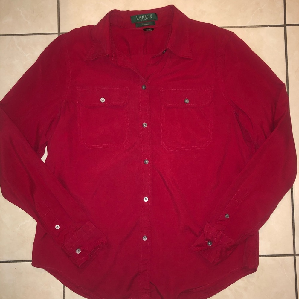 Red Silk Button-Up - image 2